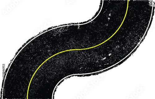 Grunge textured curved road . Retro design element .Distress vector texture .