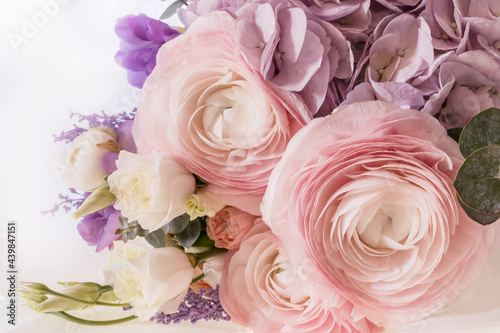 Bouquet of fresh rose Ranunculus (Buttercup ) flowers on the table