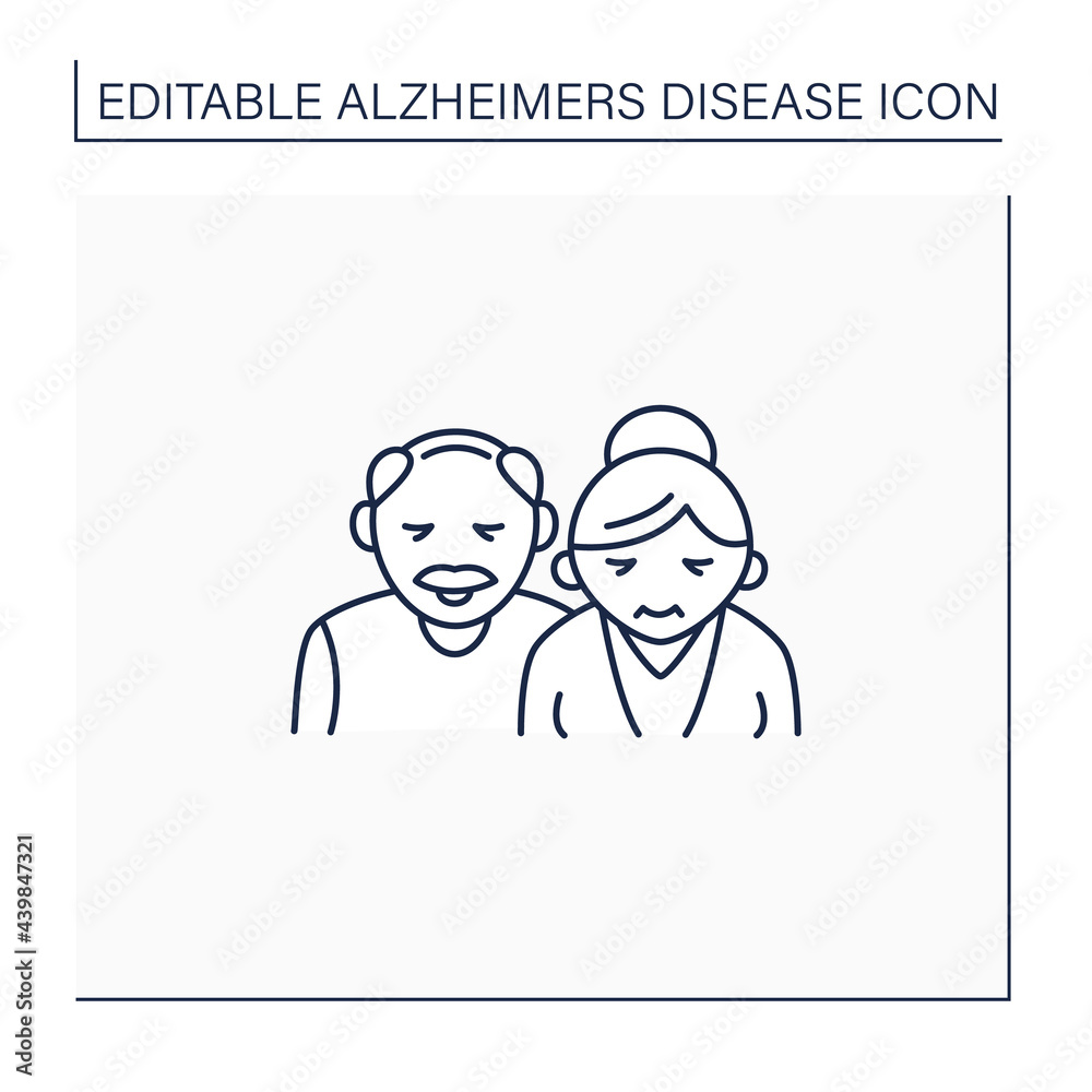 Old age line icon. Elderly man and woman. Senescence. Human life cycle ending. Healthcare concept.Isolated vector illustration.Editable stroke Old age line icon. Elderly man and woman. Senescence. Human life cycle ending. Healthcare concept.Isolated vector illustration.Editable stroke