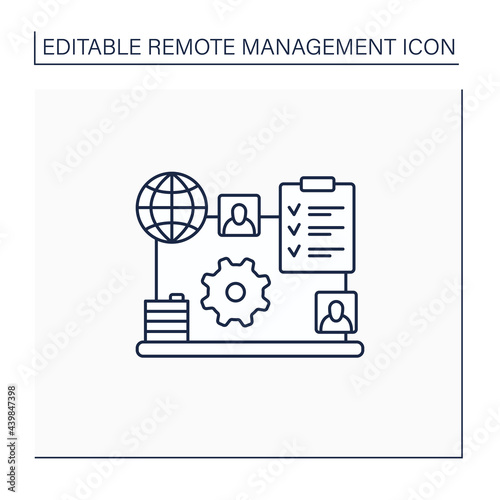 Engagement rules line icon. Distance communication with employees. Structured interaction ways. Communicate working remotely.Remote management concept.Isolated vector illustration. Editable stroke