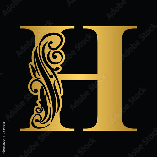 Golden  letter H. Vintage flower initial letters.   Logo vector  Alphabet.