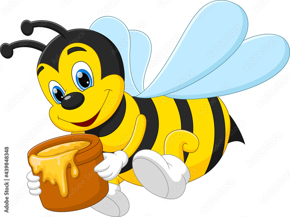 cartoon cute bee carrying honey in a bucket Stock Vector | Adobe Stock