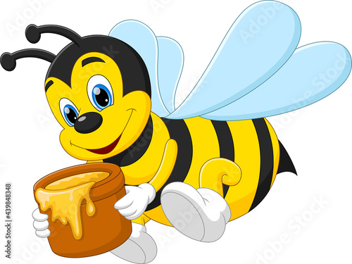 cartoon cute bee carrying honey in a bucket