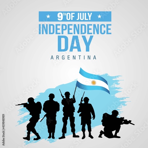 Happy independence day Argentina 9th of July Vector Template Design Illustration. silhouette soldiers raising with flag