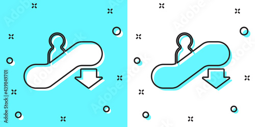 Black line Escalator down icon isolated on green and white background. Random dynamic shapes. Vector