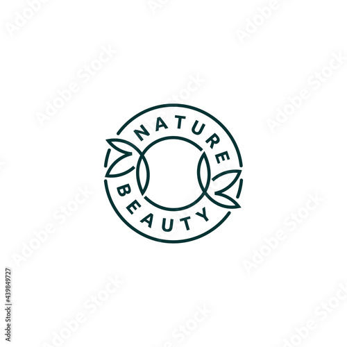 Round Emblem Flower in a Circle and Linear Style, Vector Abstract Badge for Design of Natural Products, Flower Shop, Cosmetics, Ecology Concepts, Health, Spa, Yoga Center