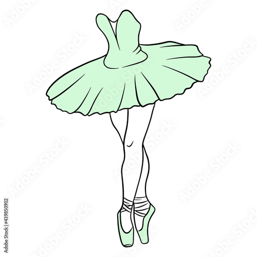 Ballet. Ballerina's legs in a tutu and pointe. Line art.