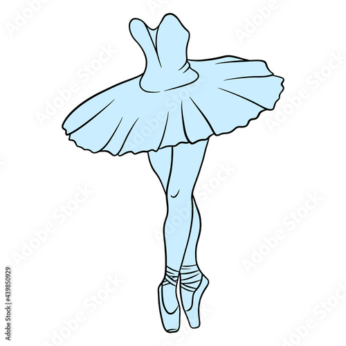 Ballet. Ballerina's legs in a tutu and pointe. Line art.