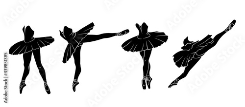 Ballet set. Ballerina in pointe shoes and a tutu. Dancer's legs. Silhouette.
