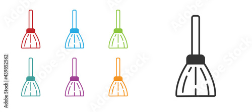 Black Handle broom icon isolated on white background. Cleaning service concept. Set icons colorful. Vector