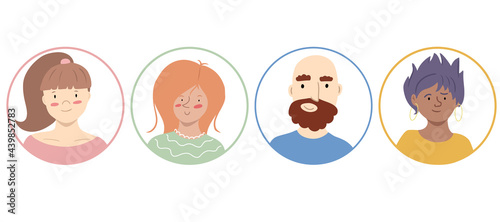 Four different persons, avatar heads isolated on white background