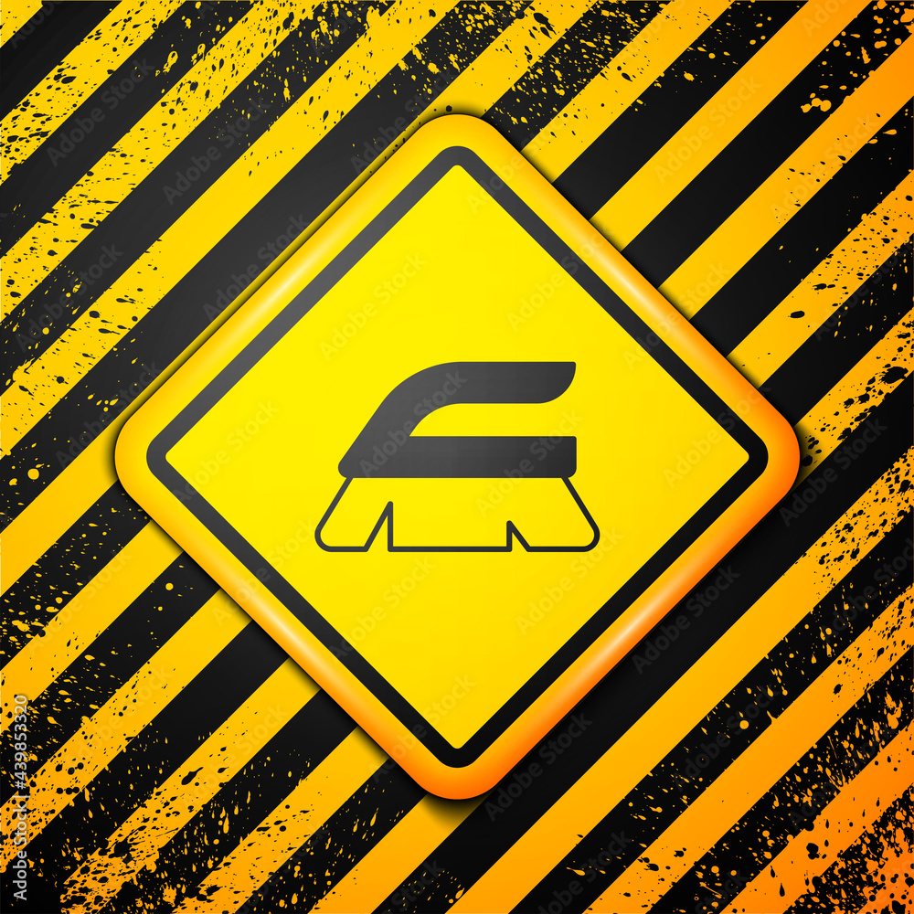Black Brush for cleaning icon isolated on yellow background. Cleaning service concept. Warning sign. Vector Black Brush for cleaning icon isolated on yellow background. Cleaning service concept. Warning sign. Vector