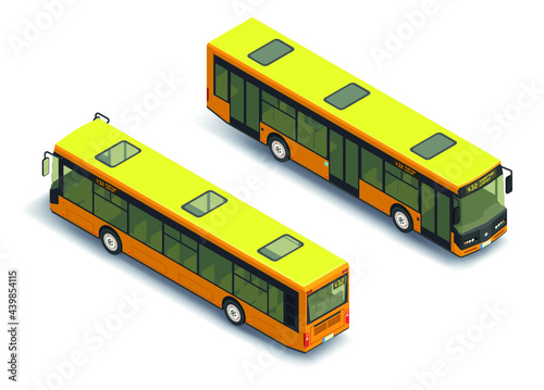 3D isometric yellow city bus. Vector illustration isolated on white background.