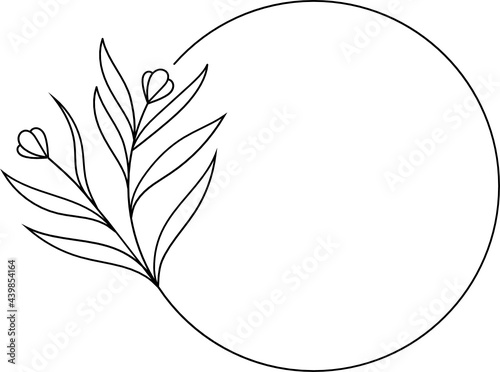 Wildflower Circle frame line art illustration