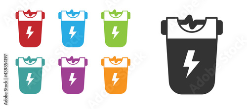 Black Police electric shocker icon isolated on white background. Shocker for protection. Taser is an electric weapon. Set icons colorful. Vector