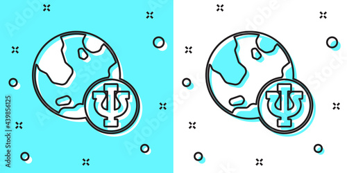 Black line Psychology icon isolated on green and white background. Psi symbol. Mental health concept, psychoanalysis analysis and psychotherapy. Random dynamic shapes. Vector