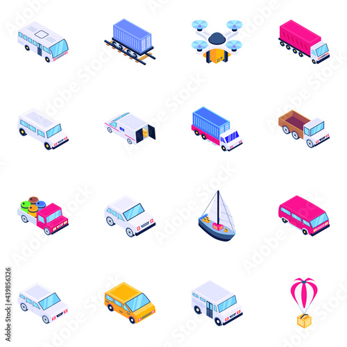 Pack of Transport and Vehicles Isometric Icons 

