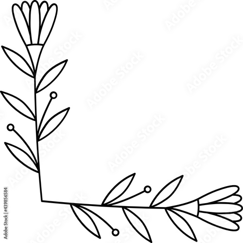 Fototapeta Naklejka Na Ścianę i Meble -  Leaves with Flowers Bouquet Line Art Illustration