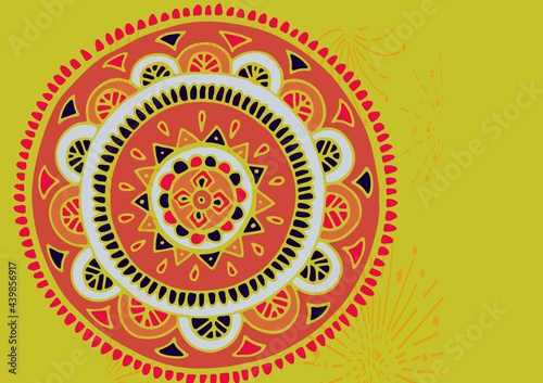 Digitally generated image of colorful decorative floral designs against yellow background