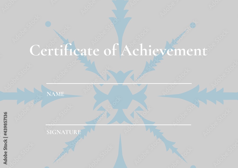 Certificate of achievement with copy space against blue floral design against grey background