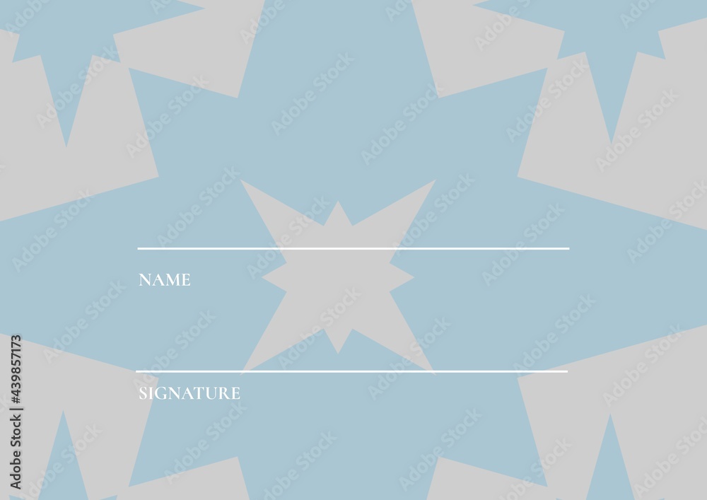 Name and signature text with white lines and copy space with star pattern designs on grey background Name and signature text with white lines and copy space with star pattern designs on grey background