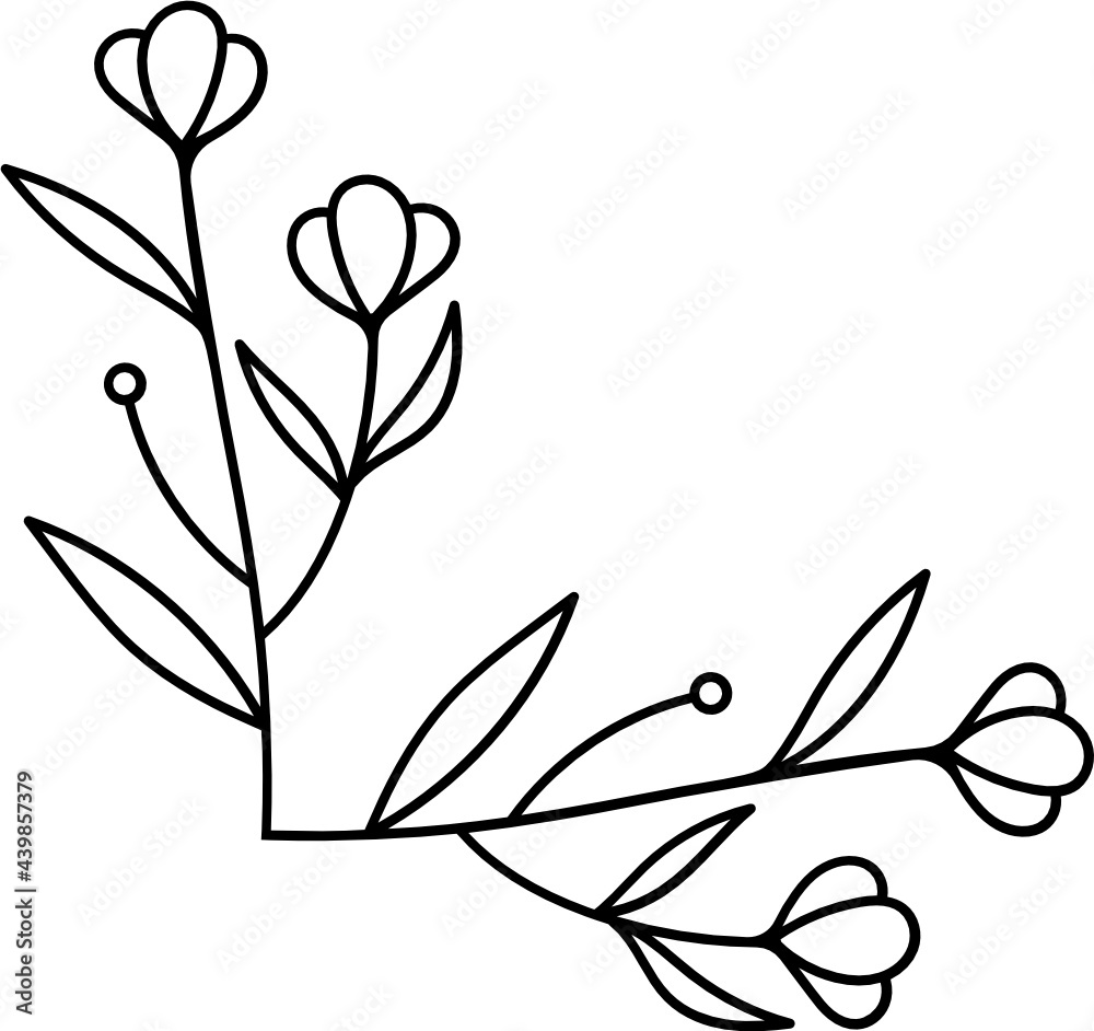Leaves with Flowers Bouquet Line Art Illustration Leaves with Flowers Bouquet Line Art Illustration