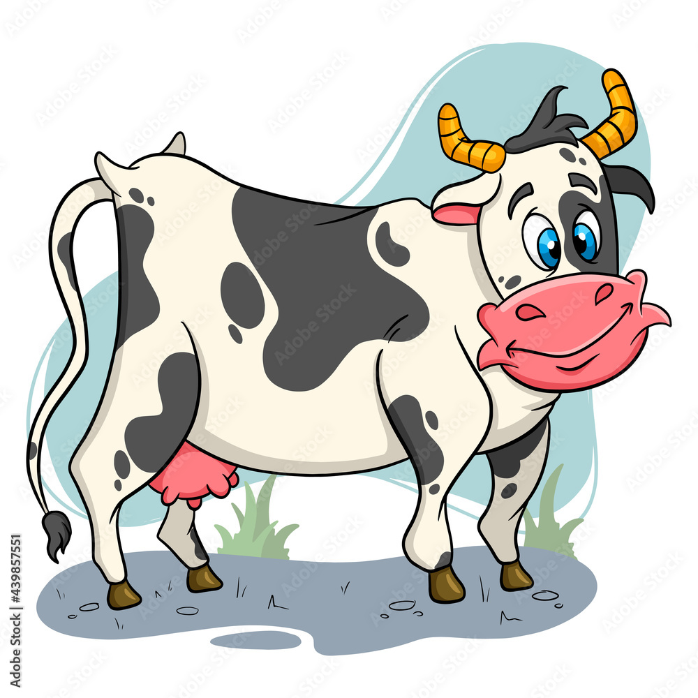 Animal character funny cow in cartoon style