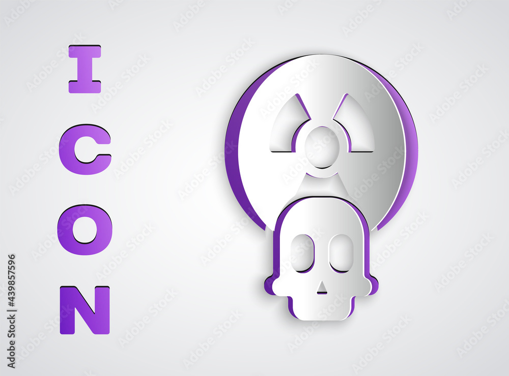 Paper cut Radioactive icon isolated on grey background. Radioactive toxic symbol. Radiation hazard sign. Paper art style. Vector Paper cut Radioactive icon isolated on grey background. Radioactive toxic symbol. Radiation hazard sign. Paper art style. Vector