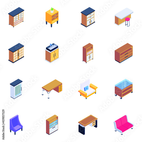 Set of Interior Isometric Icons 

