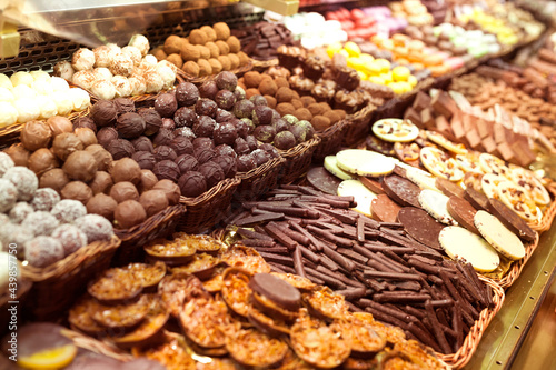delicious chocolate sweets on counter