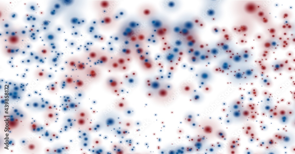 Digitally generated image of blue and red spots against white background