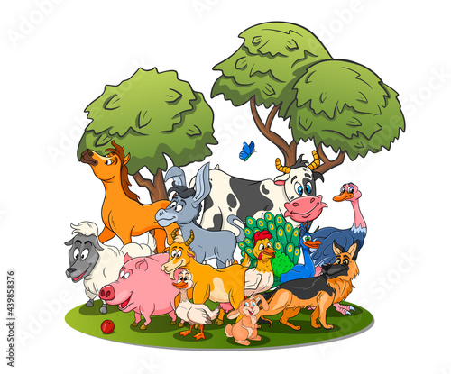 Farm animals characters big set of cartoon rural animals