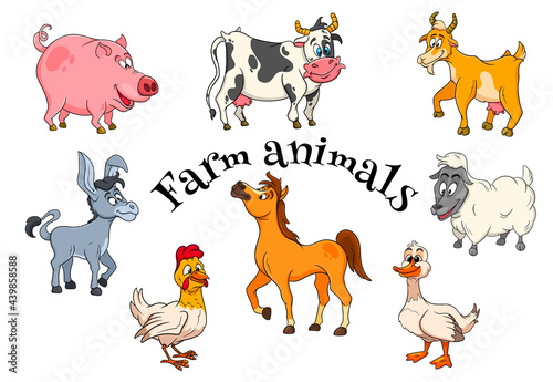 Fototapeta Naklejka Na Ścianę i Meble -  Farm animals characters big set of cartoon rural animals