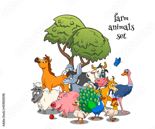 Farm animals characters big set of cartoon rural animals