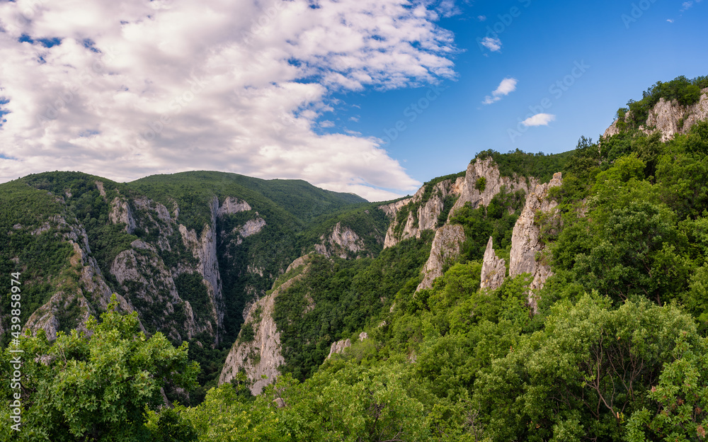 Steep rocky cliffs of Lazar's Canyon / Lazarev kanjon, the deepest and longest canyon in eastern Serbia, near the city of Bor