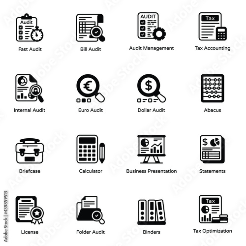 Pack of Audit Reports Solid Icons 

