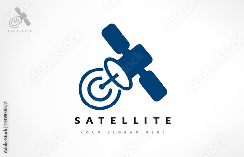 Satellite logo vector design. Reception and transmission of radio signals.