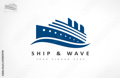 Ship on the sea logo vector. Ship and wave logo.