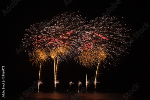 art of fire works in the sea, look like a tree, Thailand photo