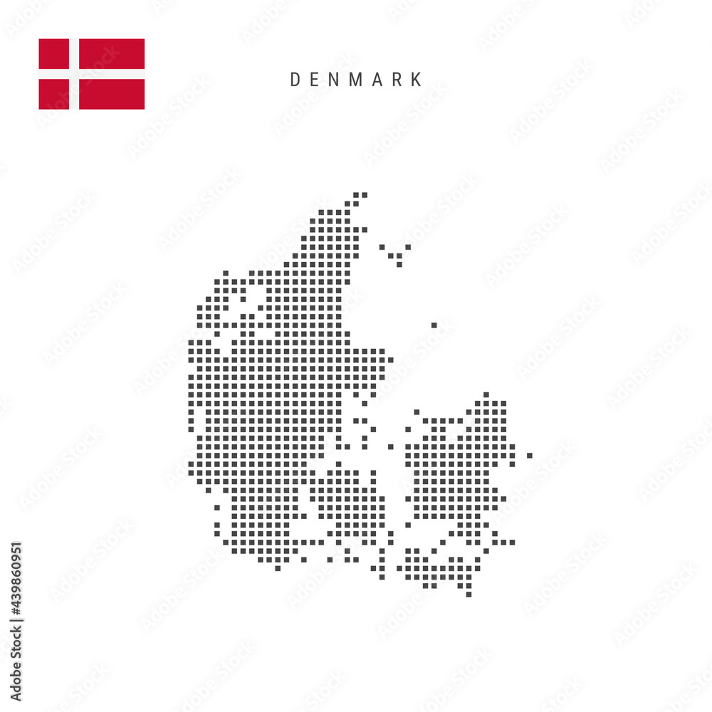 Square dots pattern map of Denmark. Danish dotted pixel map with flag ...