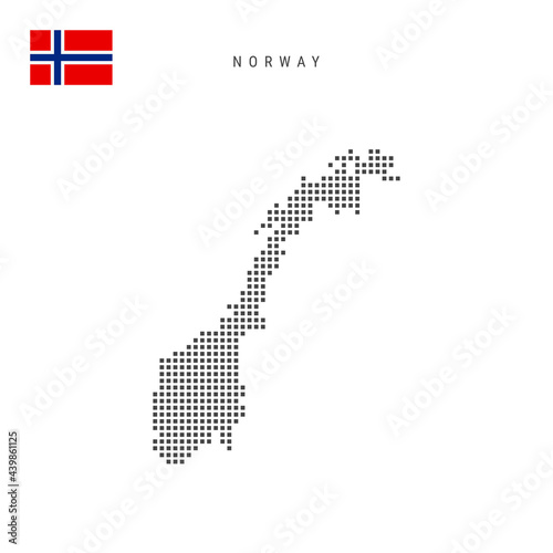 Square dots pattern map of Norway. Norwegian dotted pixel map with flag. Vector illustration