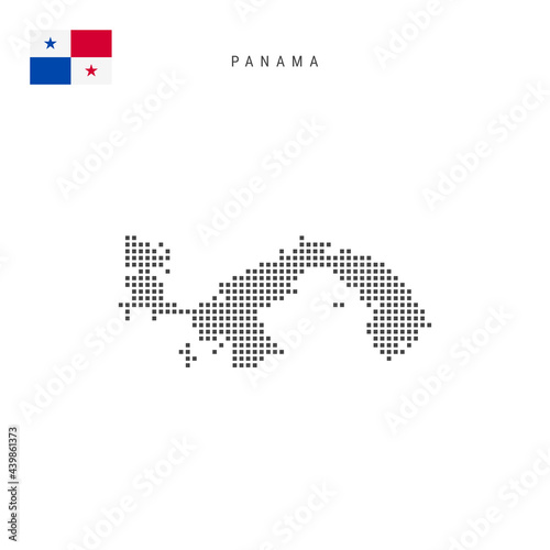 Square dots pattern map of Panama. Panamanian dotted pixel map with flag. Vector illustration