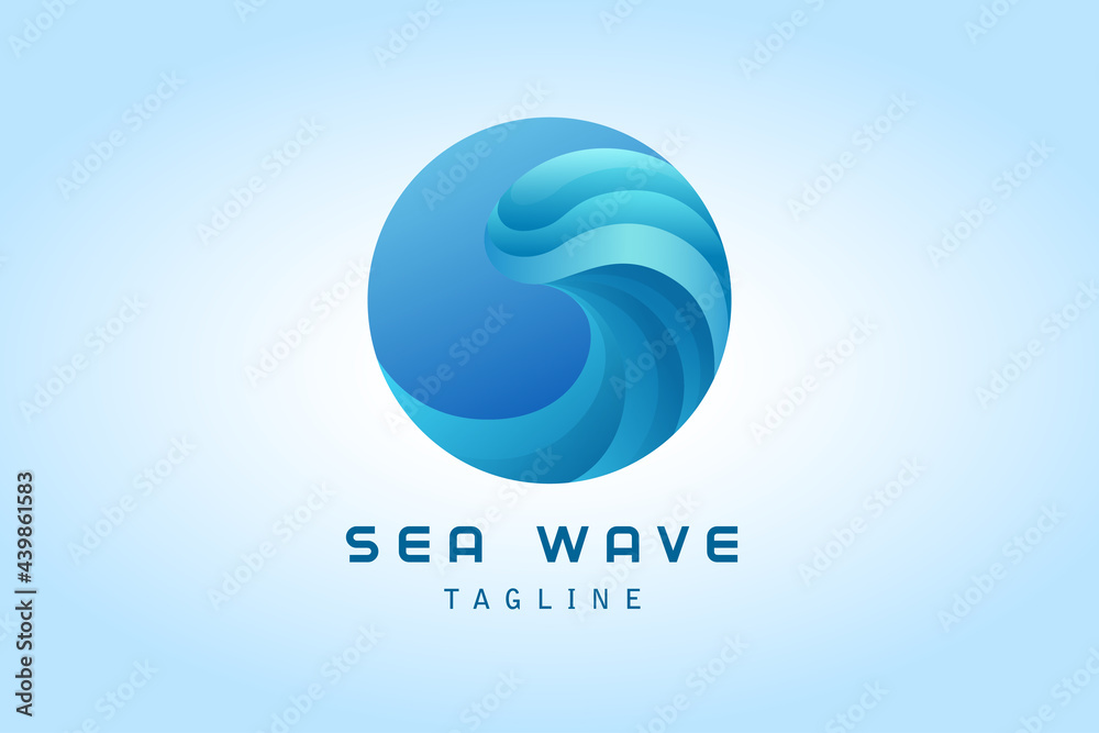 Obraz premium blue circle sea wave gradient logo vector
