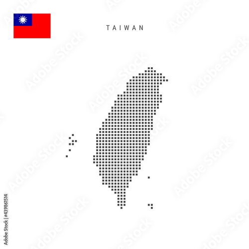 Square dots pattern map of Taiwan. Taiwanese dotted pixel map with flag. Vector illustration