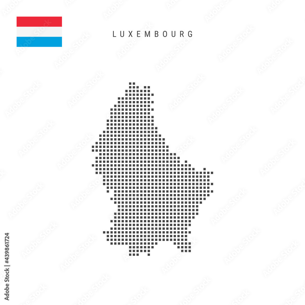 Square dots pattern map of Luxembourg. Luxembourgish dotted pixel map with flag. Vector illustration