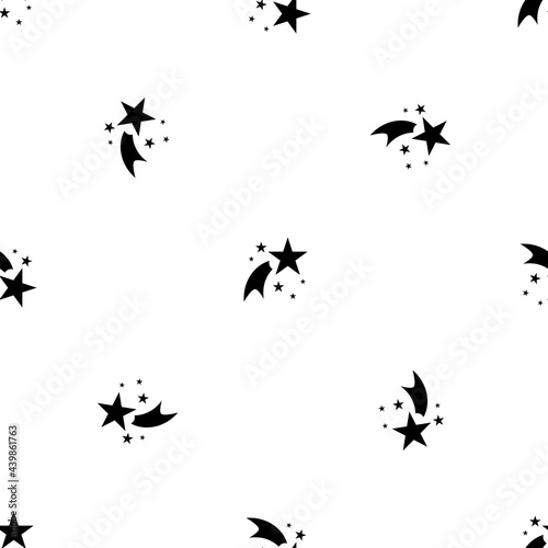 Seamless pattern of repeated black fireworks symbols. Elements are evenly spaced and some are rotated. Vector illustration on white background
