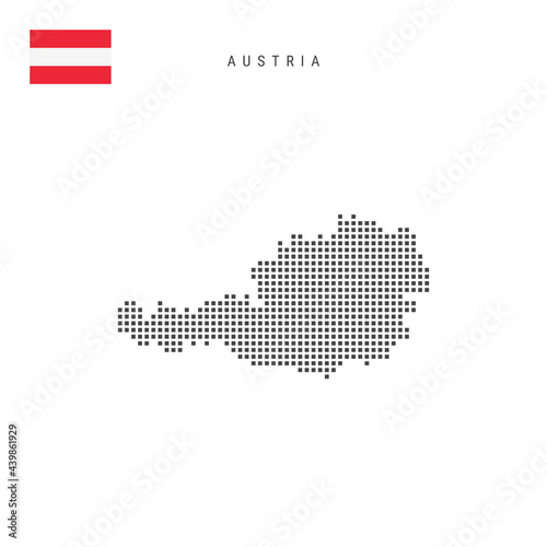 Square dots pattern map of Austria. Austrian dotted pixel map with flag. Vector illustration
