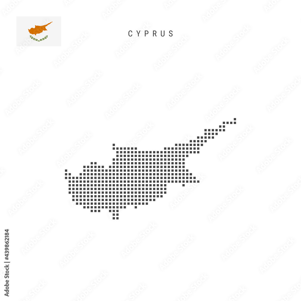 Square dots pattern map of Cyprus. Cypriot dotted pixel map with flag. Vector illustration