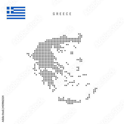 Square dots pattern map of Greece. Greek dotted pixel map with flag. Vector illustration