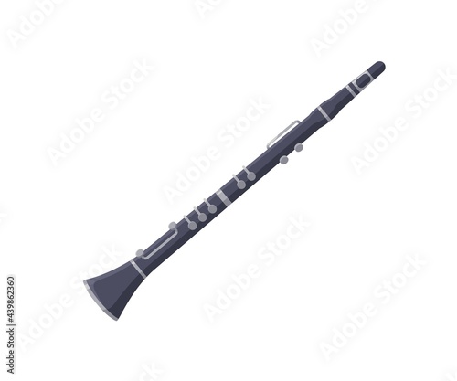 Clarinet, classical woodwind music instrument. Colored flat vector illustration isolated on white background